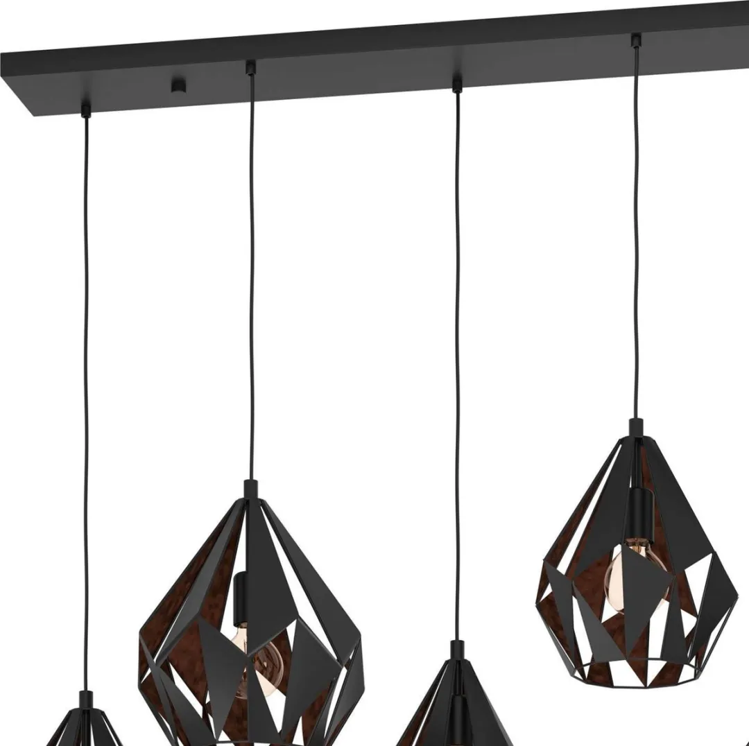 Eglo Carlton 1 Hanglamp E27 - 6 Lichtpunten - 145,5 cm - Zwart/Koper