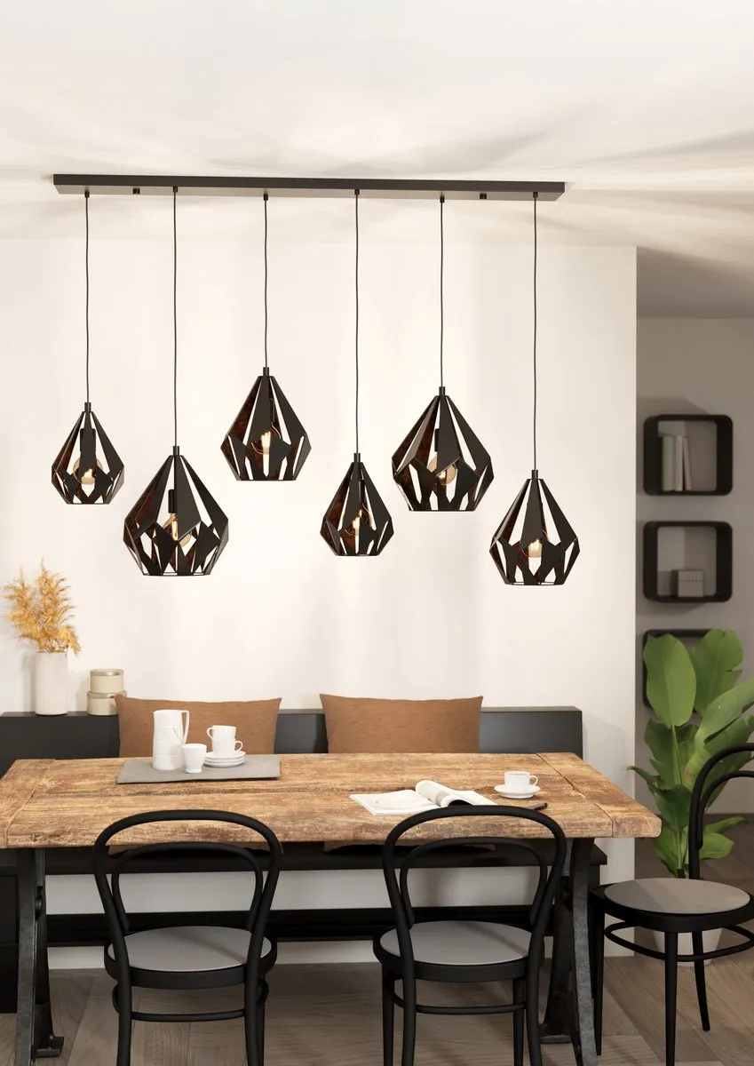 Eglo Carlton 1 Hanglamp E27 - 6 Lichtpunten - 145,5 cm - Zwart/Koper