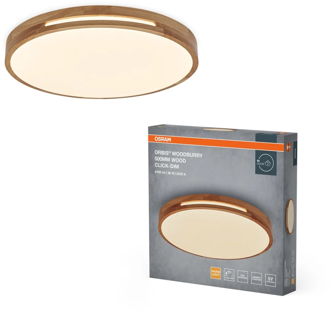 Osram Orbis Woodburry LED Wand-/Plafondlamp 36W 1500lm - 500mm - Houtdecor