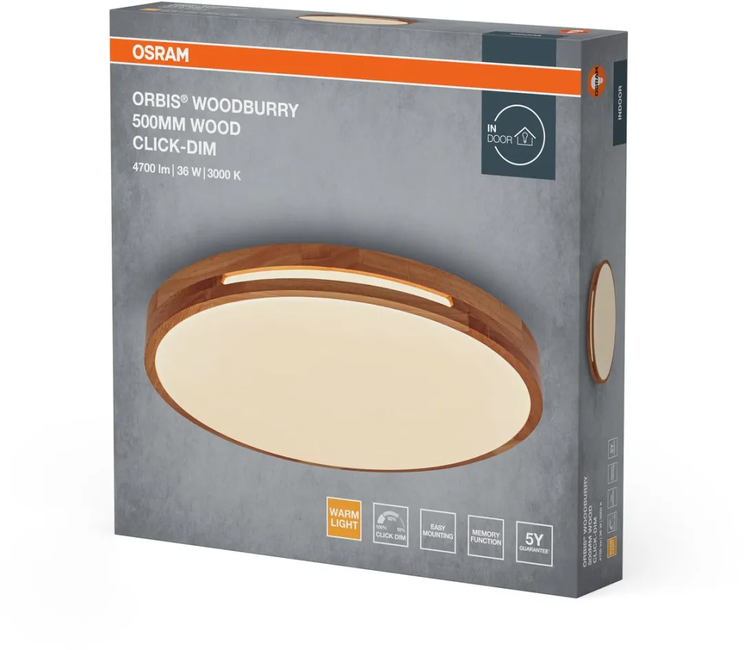 Osram Orbis Woodburry LED Wand-/Plafondlamp 36W 1500lm - 500mm - Houtdecor