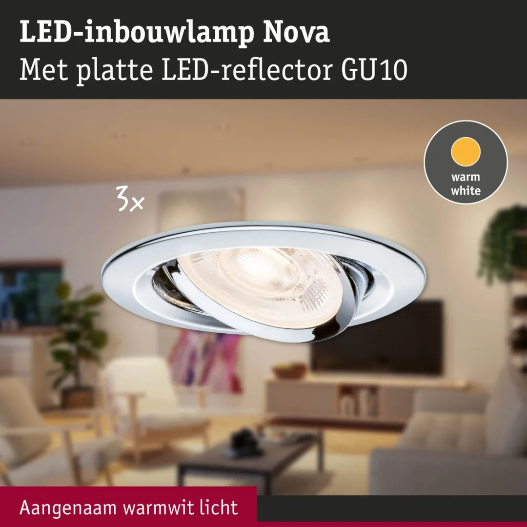 Paulmann Nova GU10 Flat LED-inbouwlamp 3x4,9W 550lm 2700K - Chroom