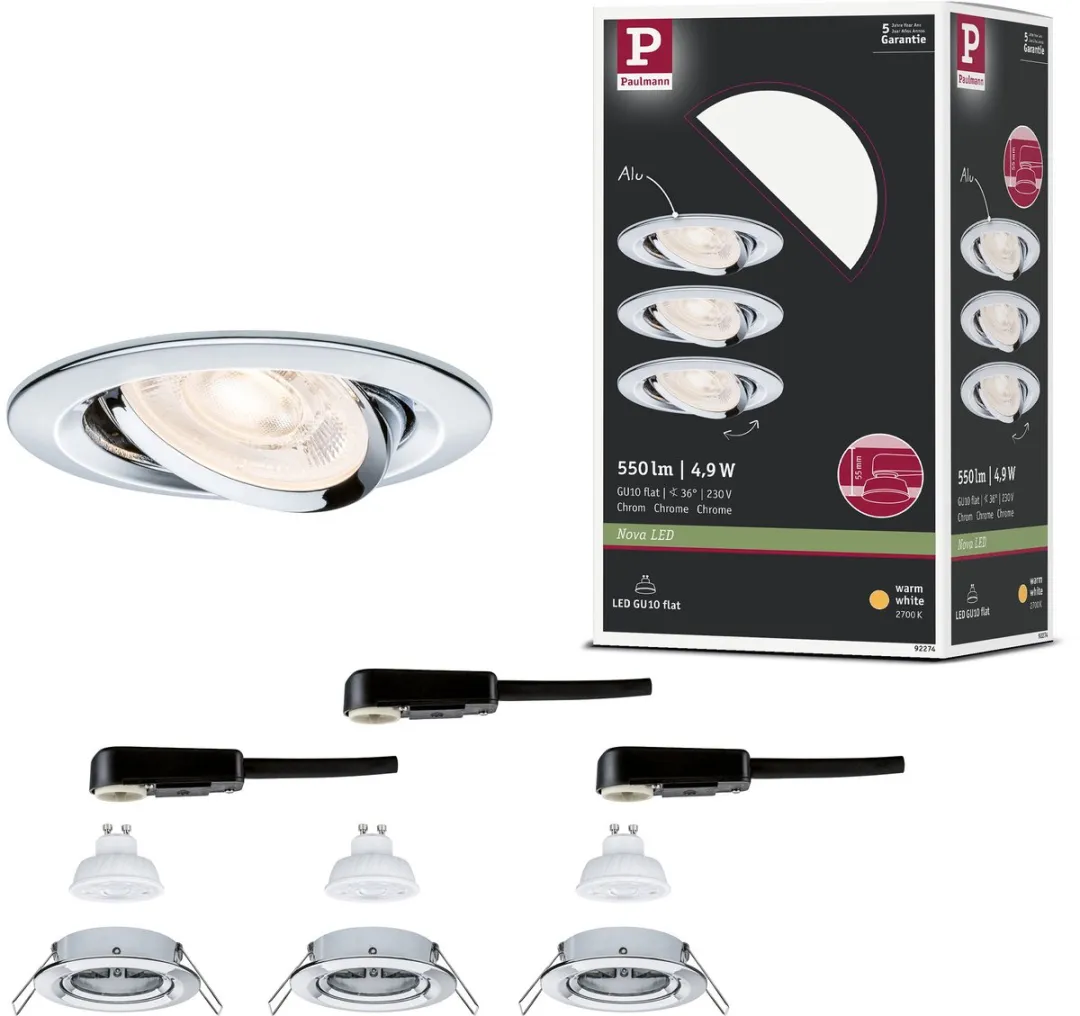 Paulmann Nova GU10 Flat LED-inbouwlamp 3x4,9W 550lm 2700K