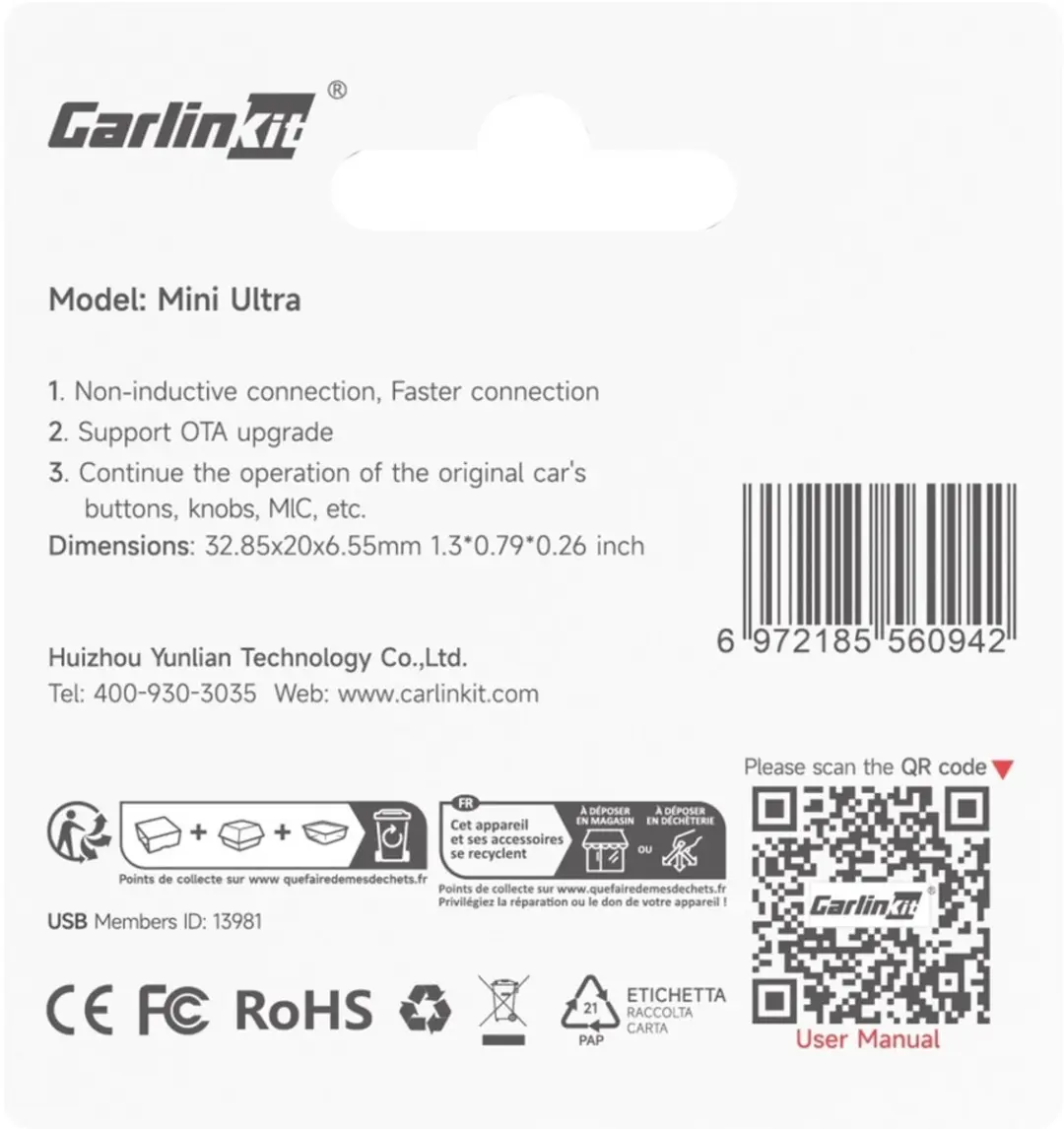 CarlinKit Mini Ultra Draadloze CarPlay Adapter - Zwart - afbeelding 4 van 6