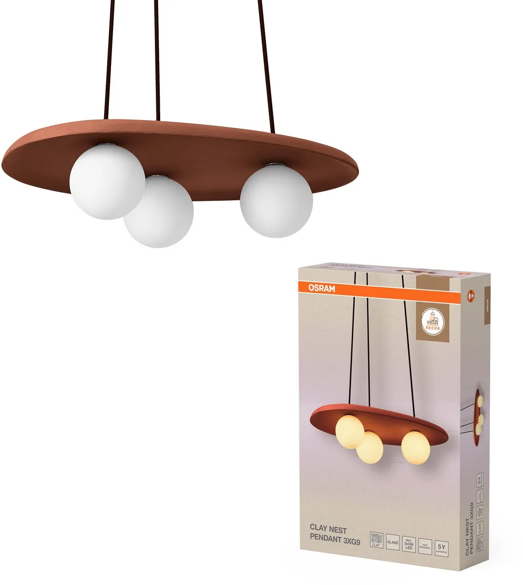 Osram Decor Clay Nest Hanglamp - 3xG9 - Bruin