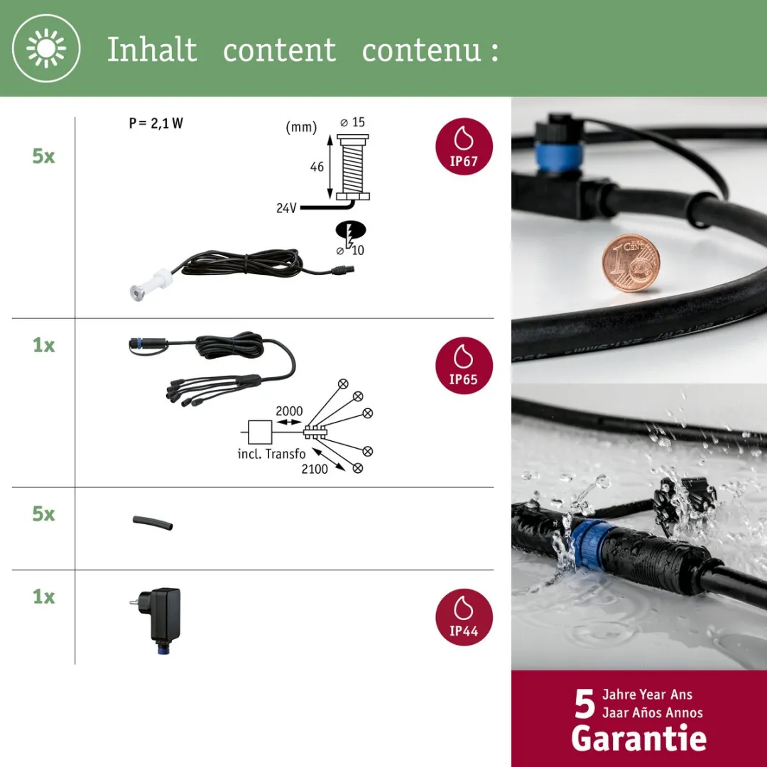 Paulmann Plug & Shine MicroPen II LED Grondinbouwlamp 5x0,2W 3000K - Zilver