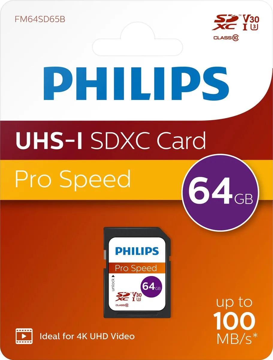 Philips FM64SD65B - SDXC kaart 64GB - Class 10 - UHS-I U3