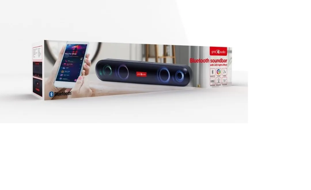 GMB-Audio Bluetooth Soundbar met LED Lichteffecten, Zwart – Draadloos Streamen, Krachtige Bas, Meerdere Input Opties, Lange Batterijduur, Compact Ontwerp voor Gaming en Thuisbioscoop