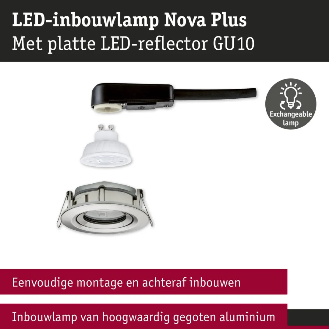 Paulmann Nova Plus GU10 LED-inbouwlamp 4,9W 550lm - 4000K - Staal geborsteld