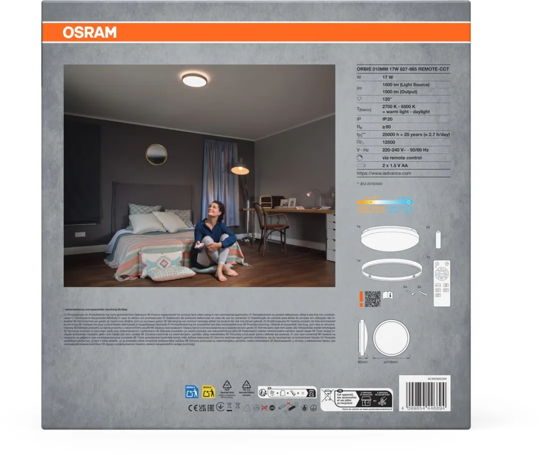 Osram Orbis LED Plafondlamp 310cm 17W - Wit 3000K - Met afstandsbediening
