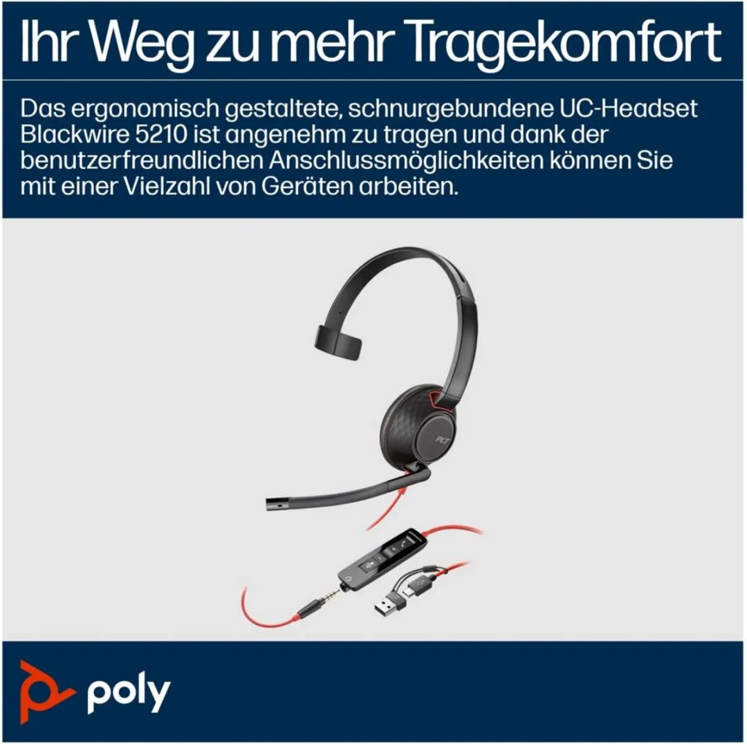 HP Poly Blackwire C5210 Headset - Noise Cancelling - Zwart - afbeelding 6 van 6