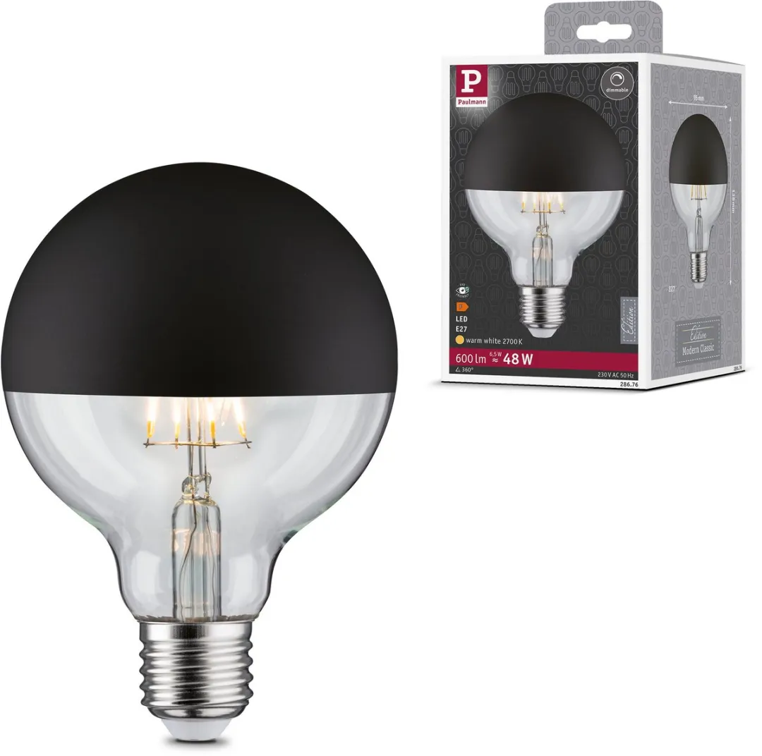 Paulmann Modern Classic Edition LED Globe Kopspiegel E27 G95 600lm - 6,5W - Mat Zwart