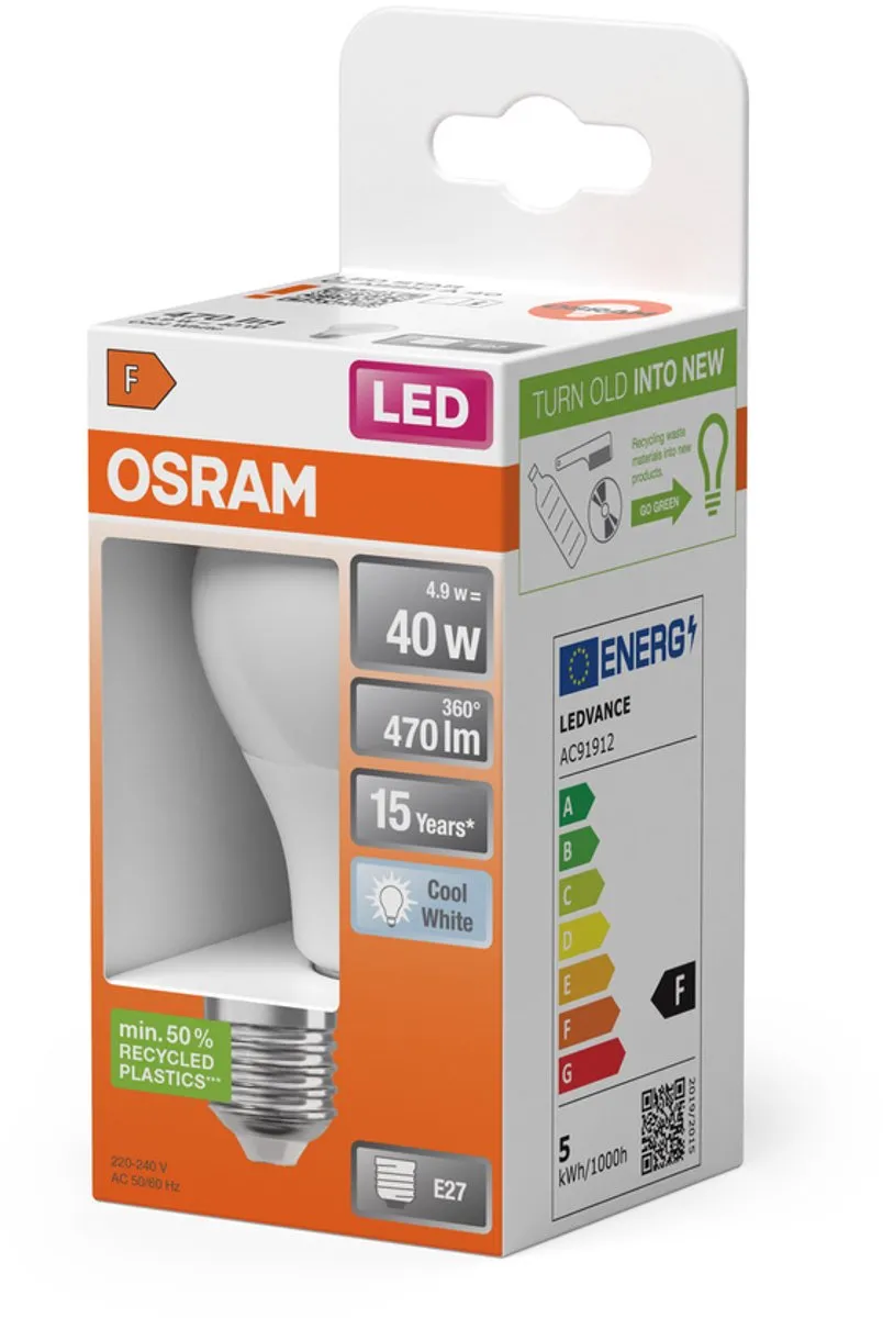 Osram LED E27 Peer 5.5W Koelwit Mat - 4000K - afbeelding 6 van 6