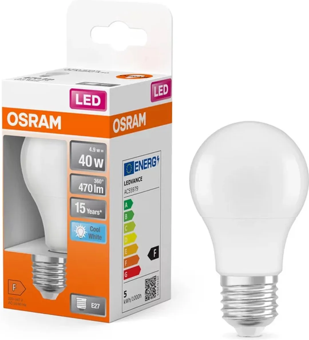 Osram LED E27 Peer 5.5W Koelwit Mat - 4000K