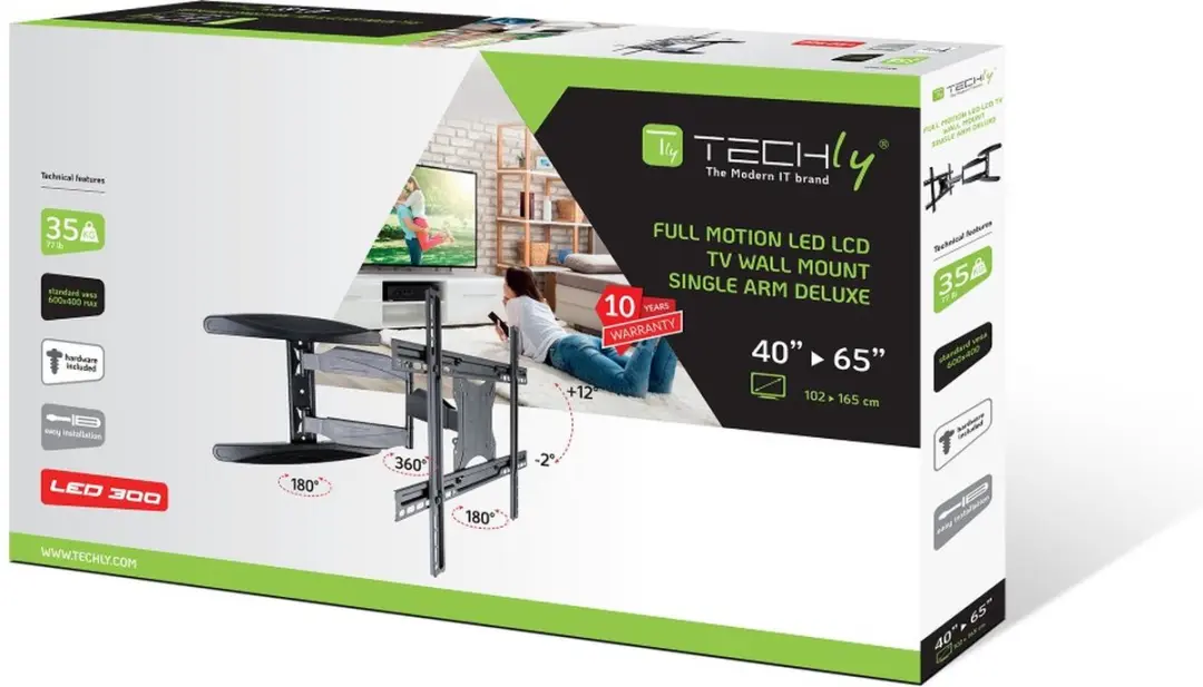 Techly ICA-PLB-171L TV-muurbeugel - Zwart - afbeelding 3 van 6