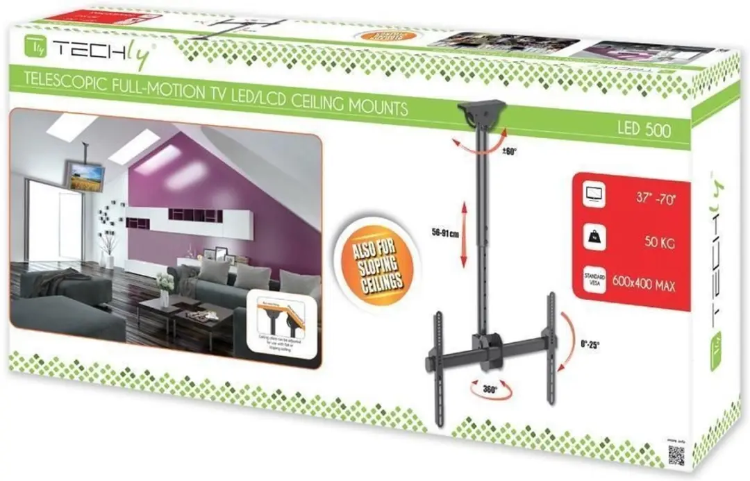 Techly ICA-CPLB 946S TV-plafondbeugel - Zwart - afbeelding 3 van 6