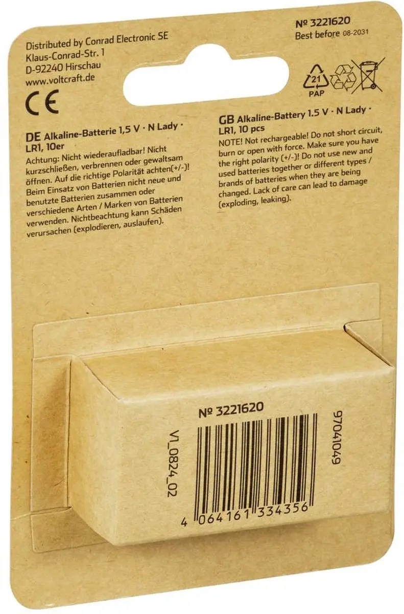 Voltcraft N Batterij Alkaline 880mAh 1.5V - 10 stuks - afbeelding 2 van 4