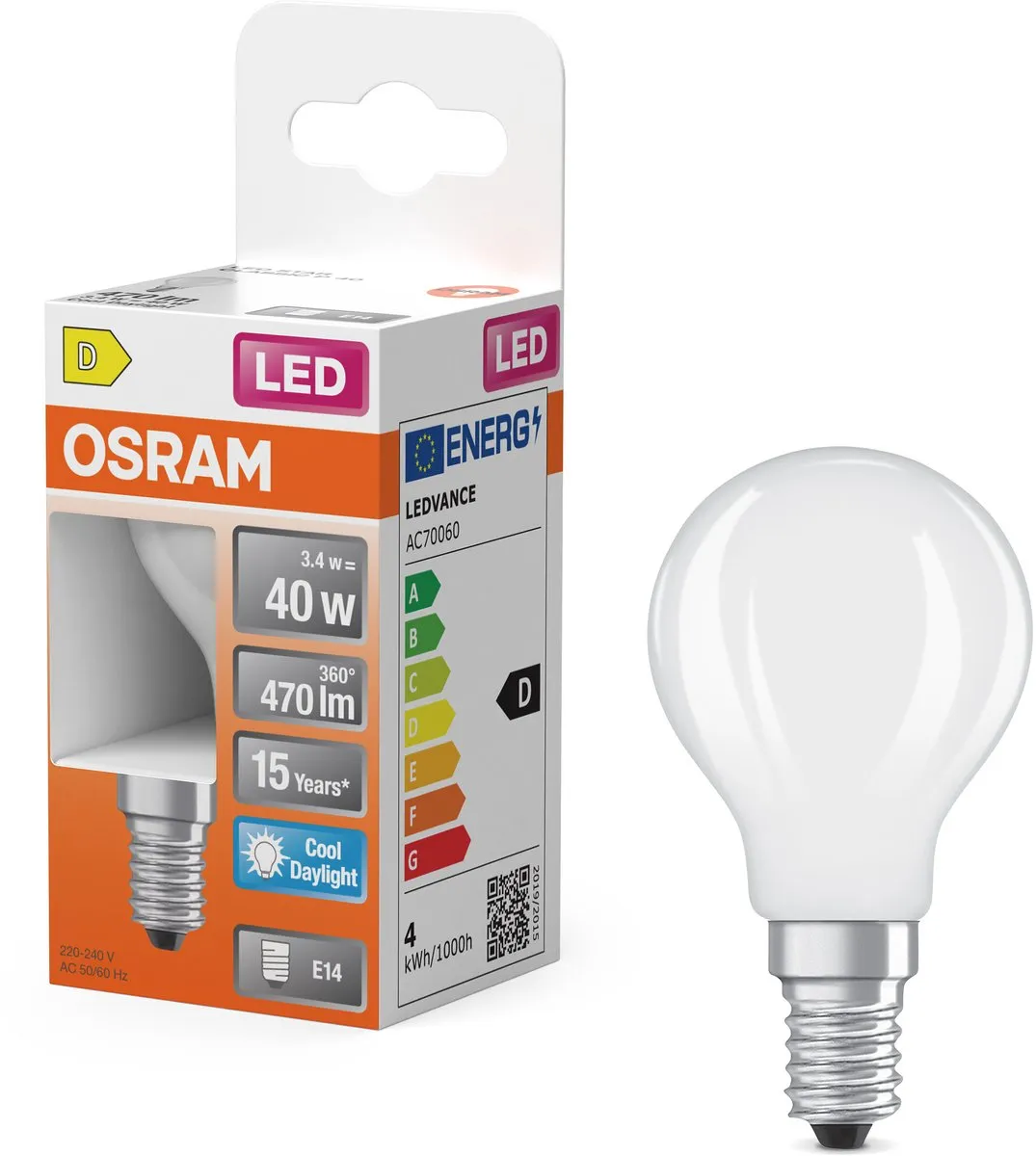 Osram LED Star Globe P40 Filament 3,4W E14 Mat - 470lm 6500K