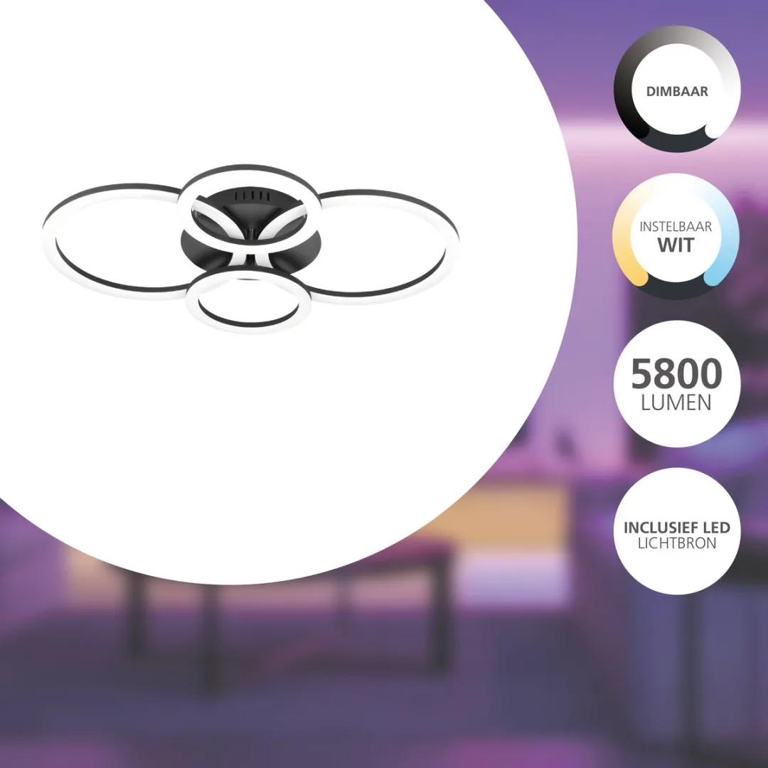 EGLO connect.z Parrapos-Z Smart Plafondlamp 61,5cm - Zwart - Zigbee