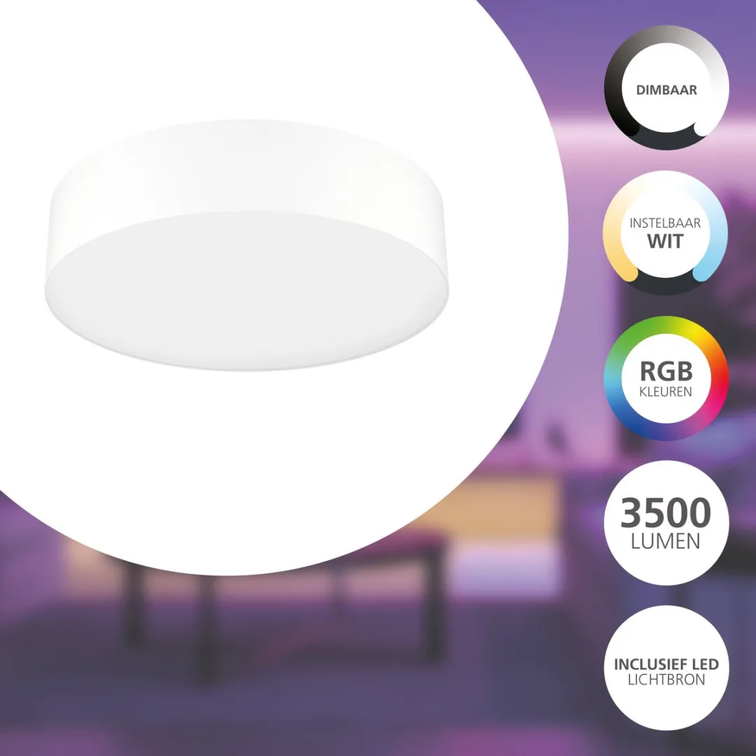 EGLO connect.z Romao-Z Smart Plafondlamp - Ø 57 cm - Wit - Instelbaar RGB & wit licht - Dimbaar - Zigbee