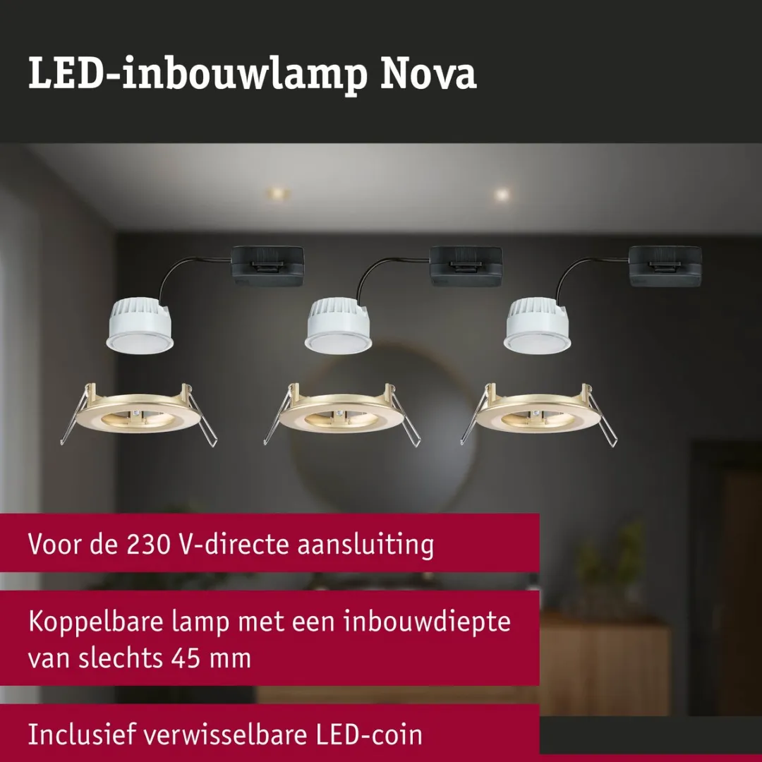Paulmann Nova Coin Basisset LED-inbouwlamp 3x6W 470lm 2700K - Goud mat