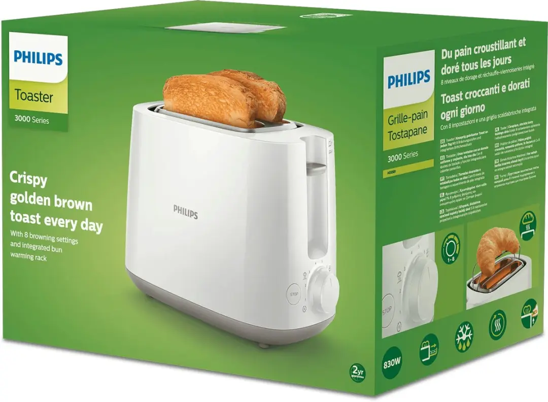 Philips Daily HD2581/00 Broodrooster - 2 Sandwiches - 830W - Wit - afbeelding 6 van 6