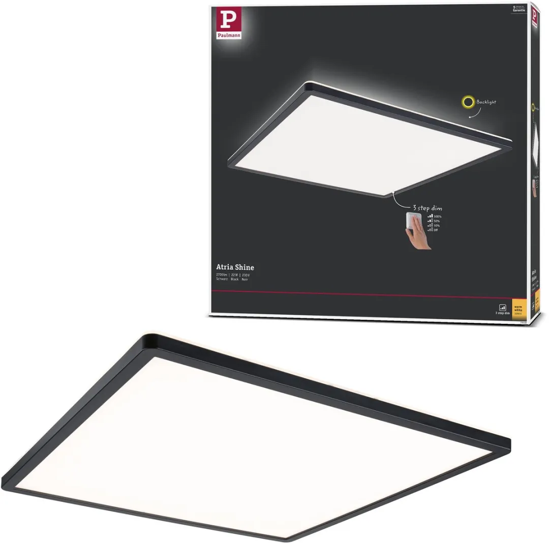 Paulmann Atria Shine LED-paneel 22W 2200lm 3000K - Zwart