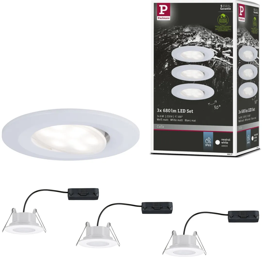Paulmann LED-inbouwlamp Calla Basisset 3x6W 530lm 90mm - 3 Stuks