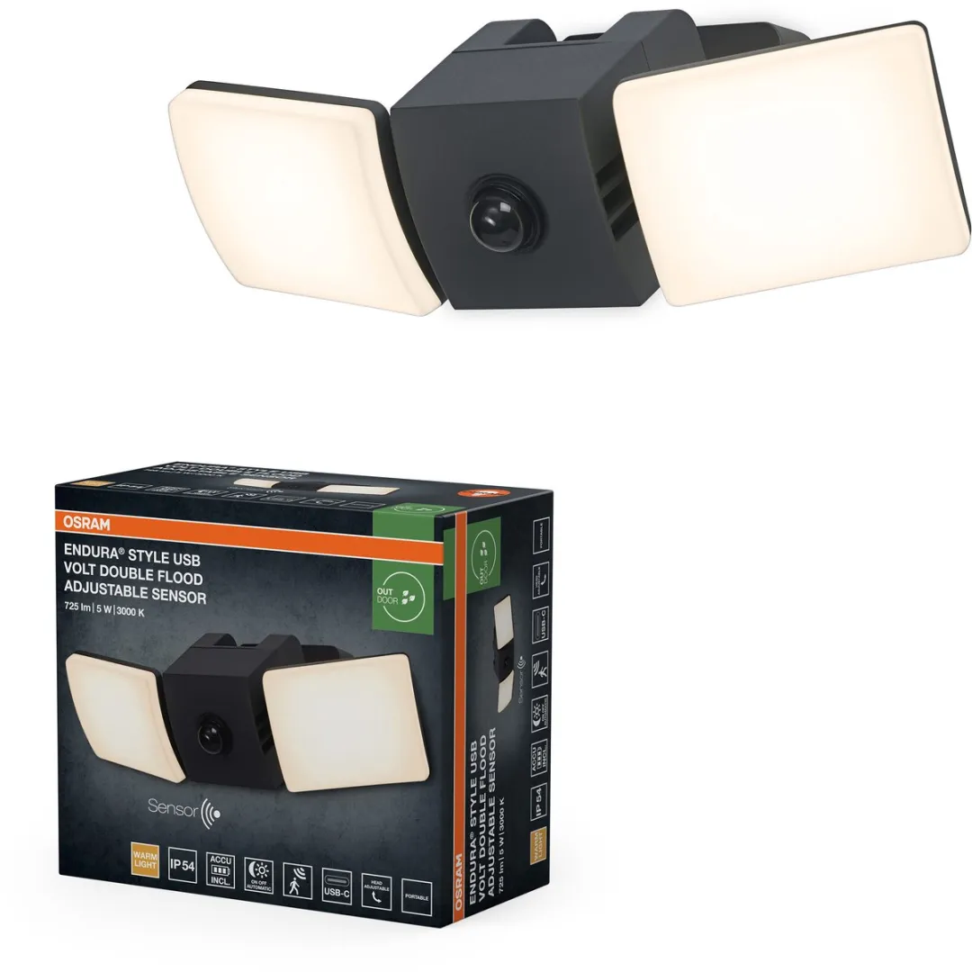 Osram Endura Style USB Volt Flood Sensor IP54 - Warm wit 3000K - Donkergrijs - afbeelding 6 van 6
