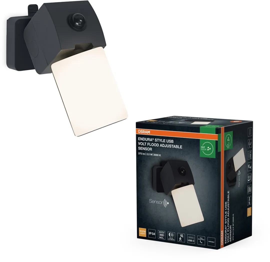Osram Endura Style USB Volt Flood Sensor IP54 - Warm wit 3000K - Donkergrijs