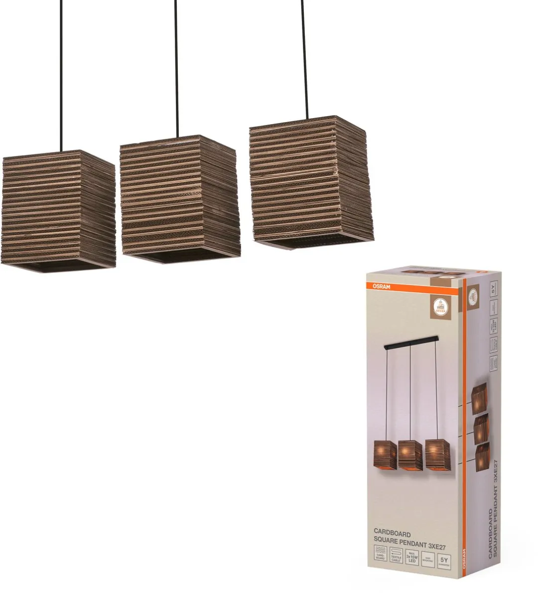 Osram Decor Cardboard Square Hanglamp - 3xE27 - Bruin