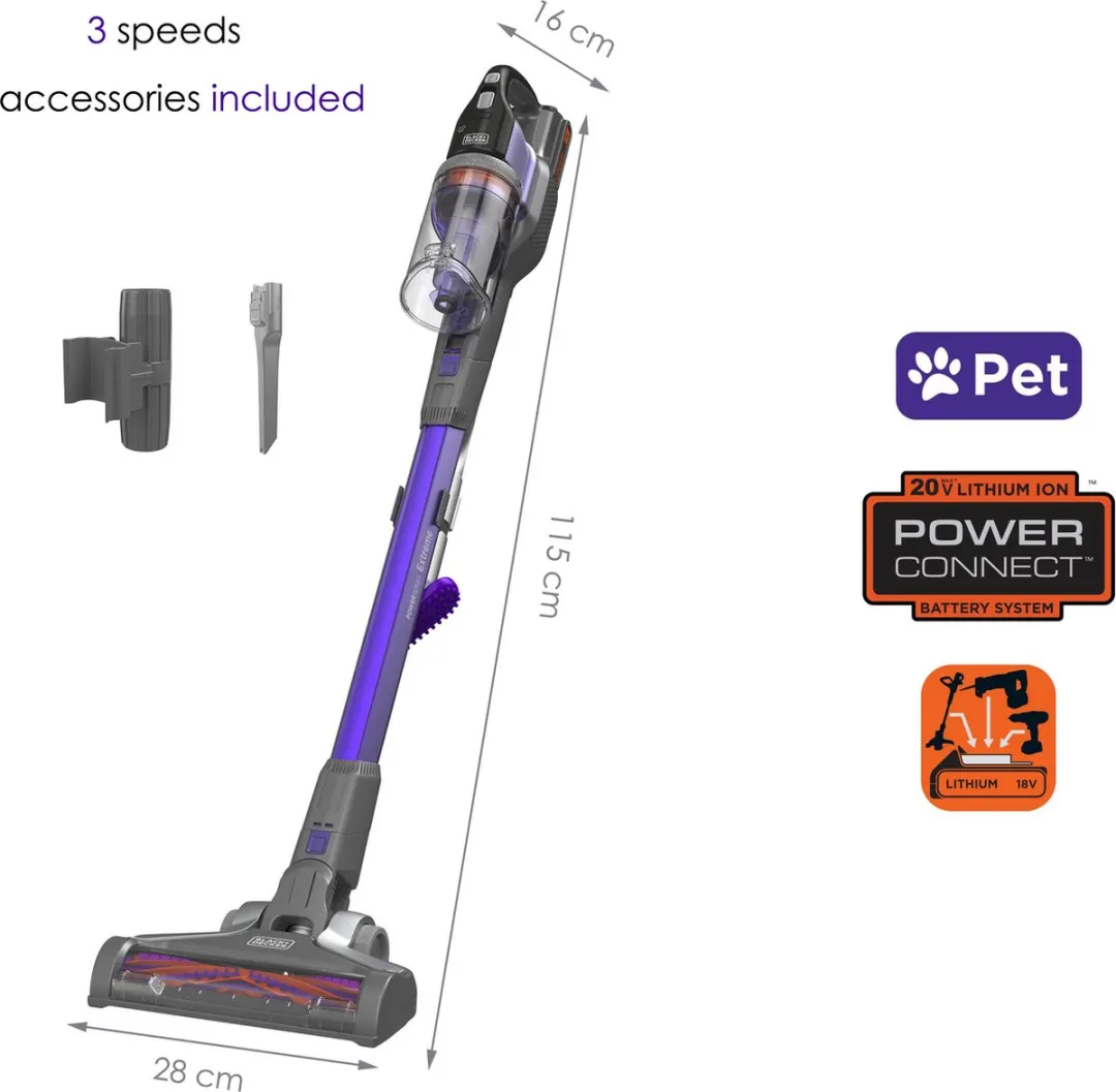BLACK+DECKER BHFEV182CP-QW 4-in-1 PET Stofzuiger 18V 2.0Ah - Paars/Titaniumgrijs