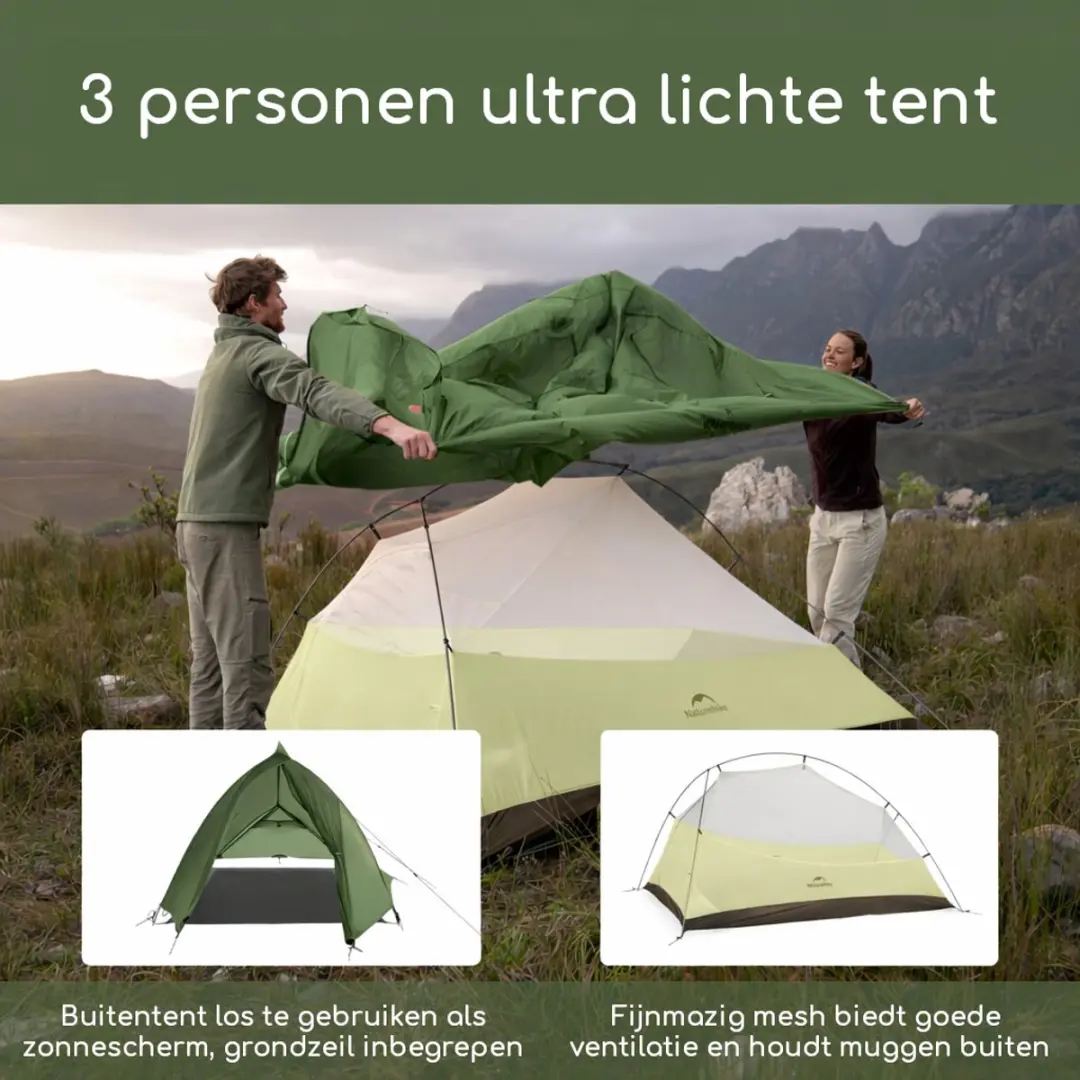 Naturehike Cloud Up 3 Pro Tent - 3 Persoons - Wit/Grijs - afbeelding 3 van 6