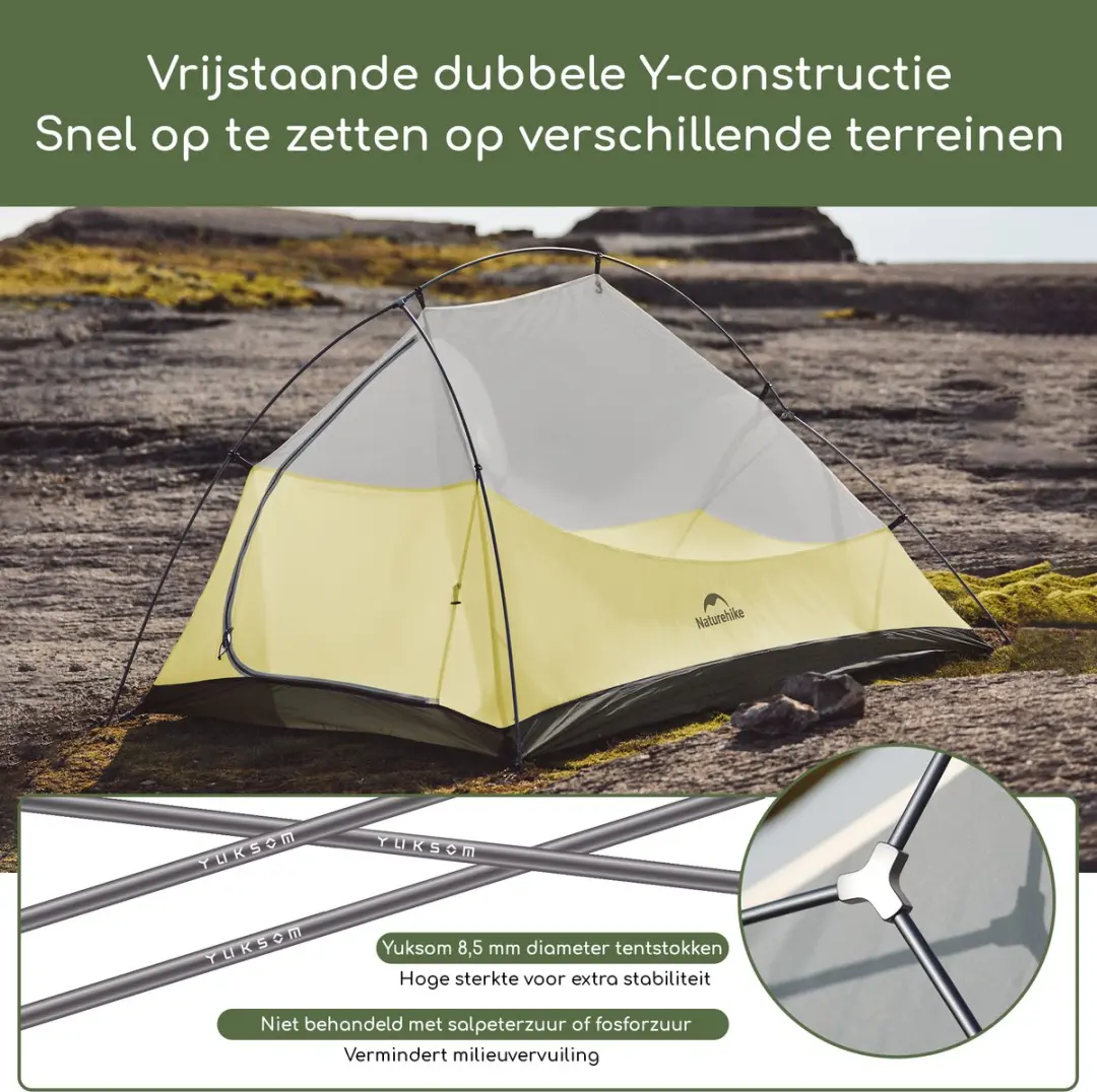 Naturehike Cloud Up 3 Pro Tent - 3 Persoons - Wit/Grijs - afbeelding 5 van 6