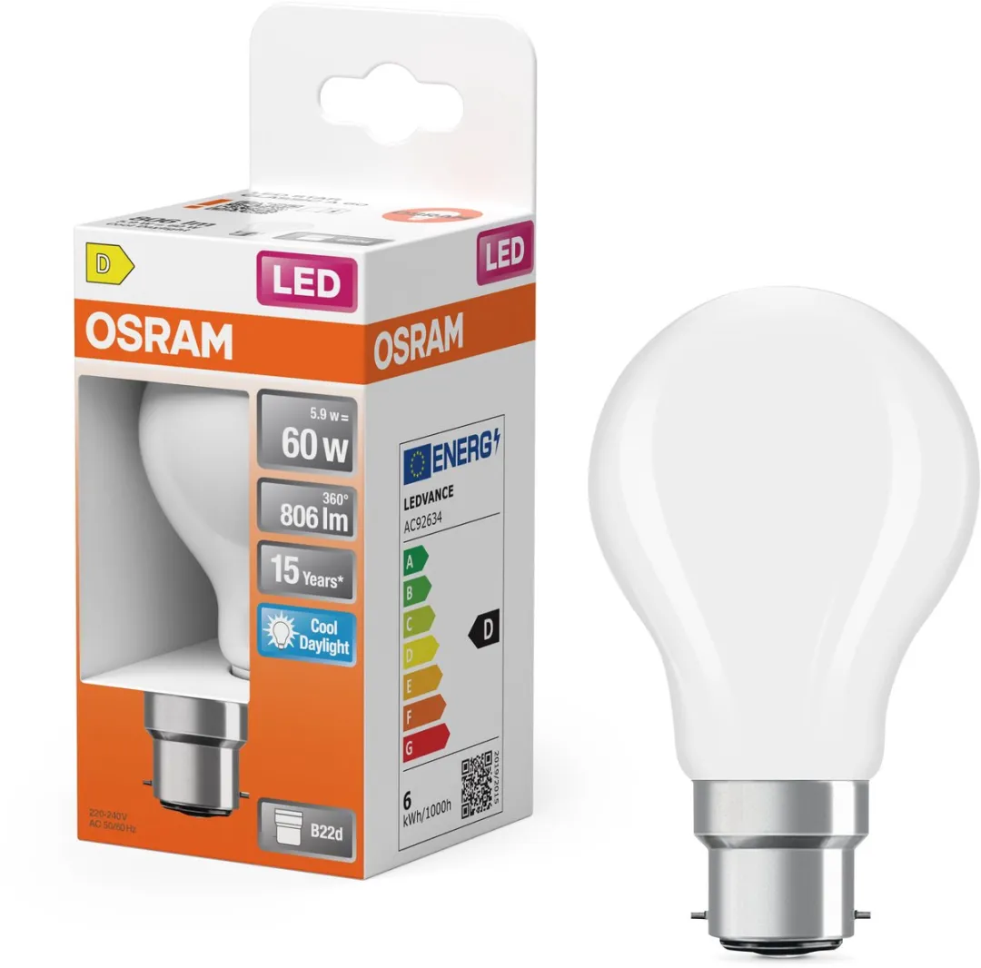 Osram LED-lamp A60 Stervorm B22d 5,9W 806lm 6500K Mat