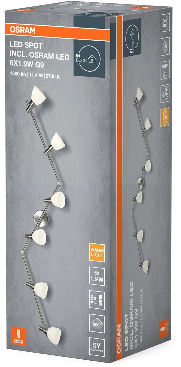 Osram LED Spot G9 6x1.9W 2700K - 11.4W 1200lm - Zilver