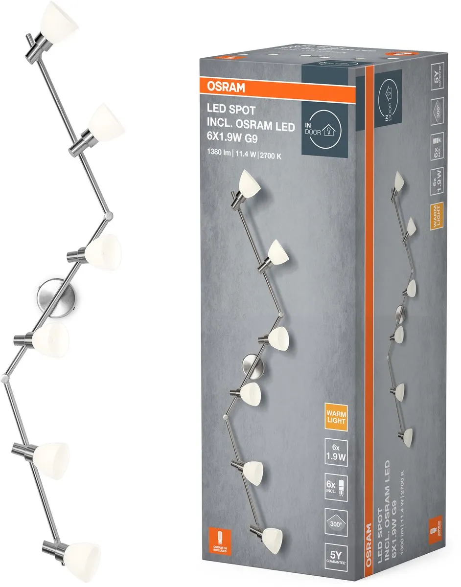 Osram LED Spot G9 6x1.9W 2700K - 11.4W 1200lm - Zilver - afbeelding 6 van 6