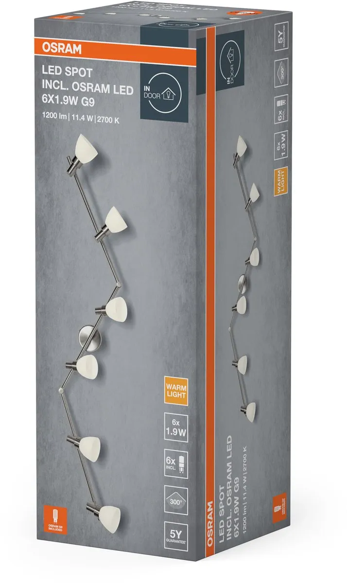 Osram LED Spot G9 6x1.9W 2700K - 11.4W 1200lm - Zilver