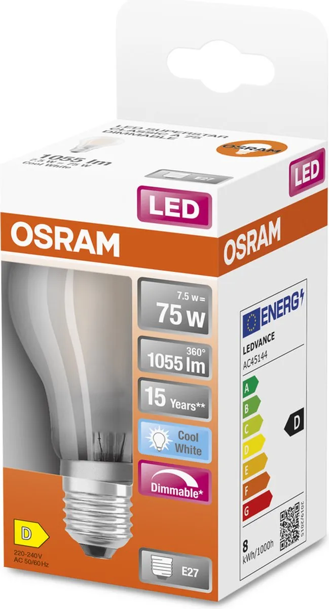 Osram LED-lamp E27 7.5W Koelwit - Mat - 4000K