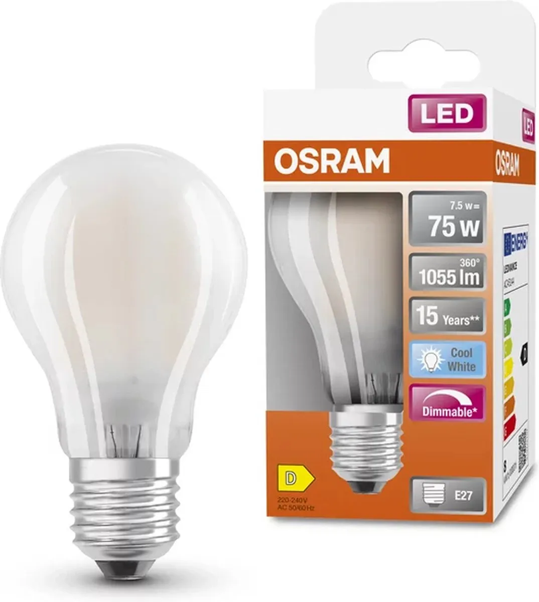 Osram LED-lamp E27 7.5W Koelwit - Mat - 4000K