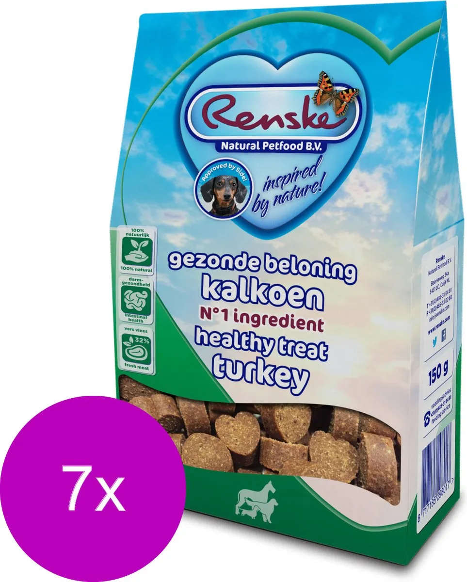 Renske Gezonde Beloning Hartjes Kalkoen 150g - 7 Stuks
