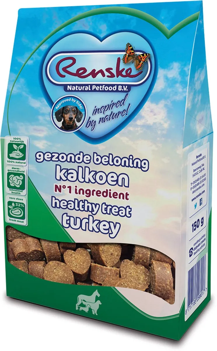 Renske Gezonde Beloning Hartjes Kalkoen 150g - 7 Stuks