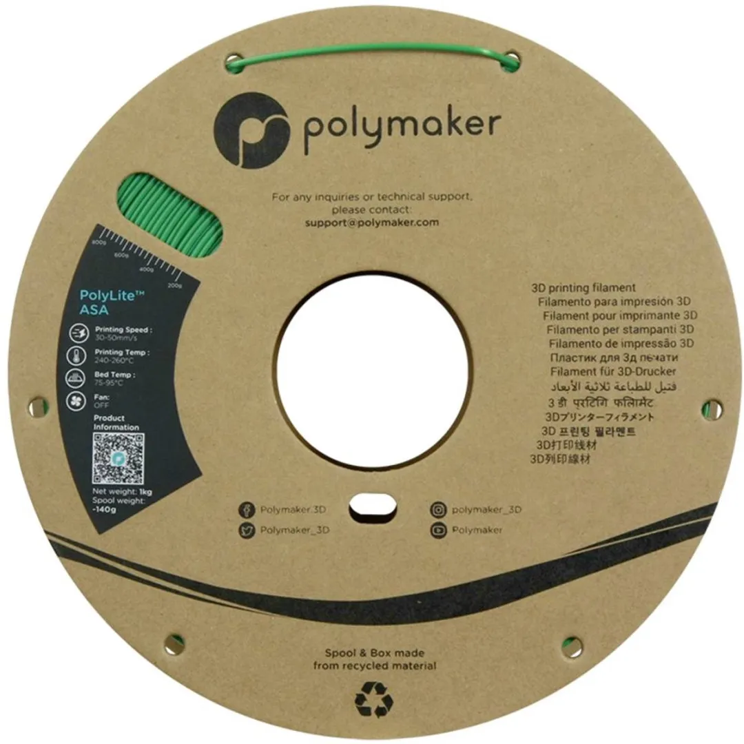 Polymaker PF01030 Green Filament ASA UV-bestendig, Weerbestendig, Hittebestendig, Slagvast 1.75 mm 1000 g Groen PolyLit
