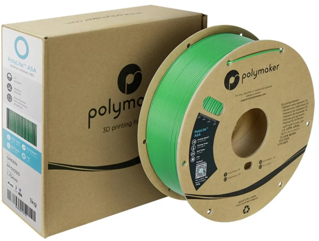 Polymaker PF01030 Green Filament ASA UV-bestendig, Weerbestendig, Hittebestendig, Slagvast 1.75 mm 1000 g Groen PolyLit