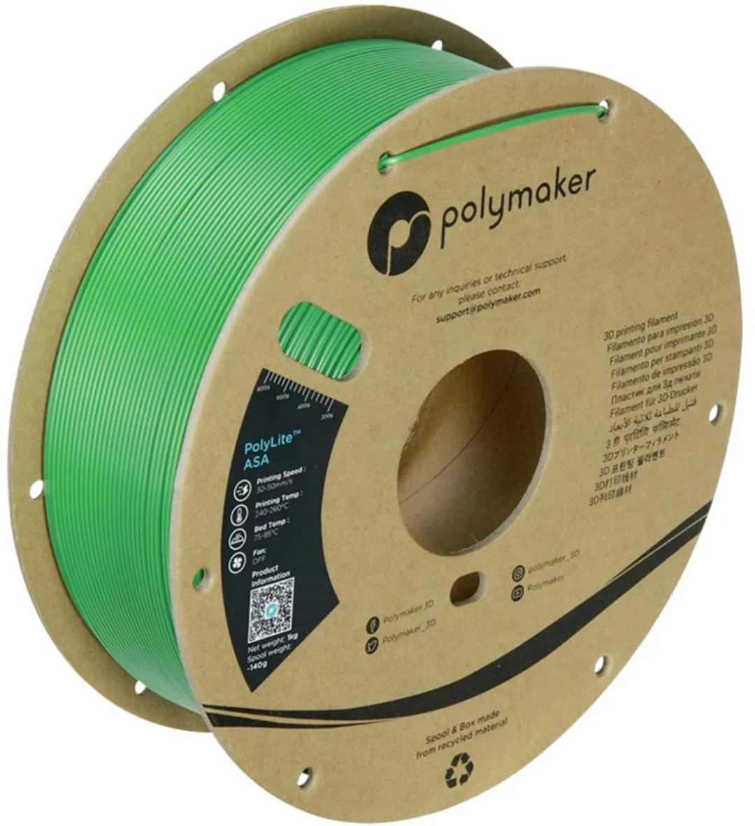 Polymaker PF01030 Green Filament ASA UV-bestendig, Weerbestendig, Hittebestendig, Slagvast 1.75 mm 1000 g Groen PolyLit