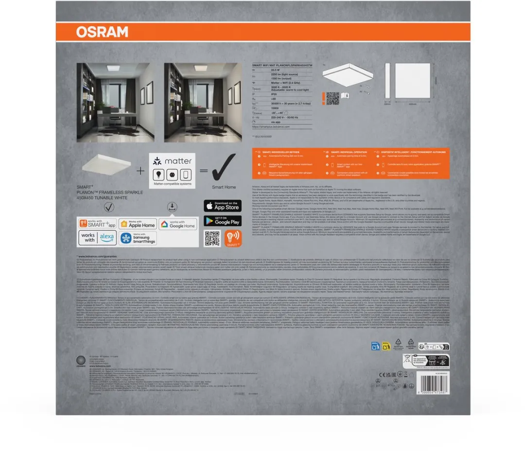 Osram SMART+ Matter Planon Frameless Sparkle LED Paneel 450x450mm - 24.5W - 1300lm