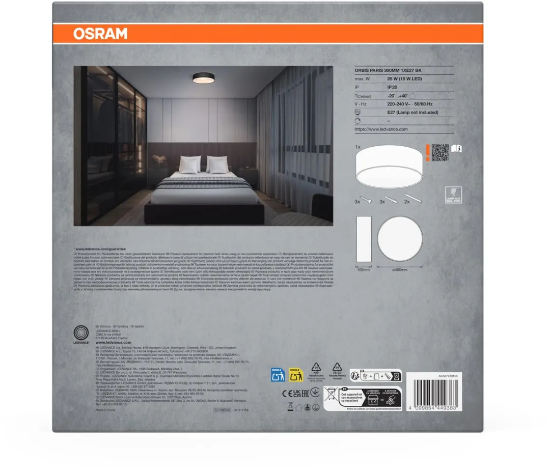 Osram Orbis Paris Plafondlamp 300mm - Zwart - E27
