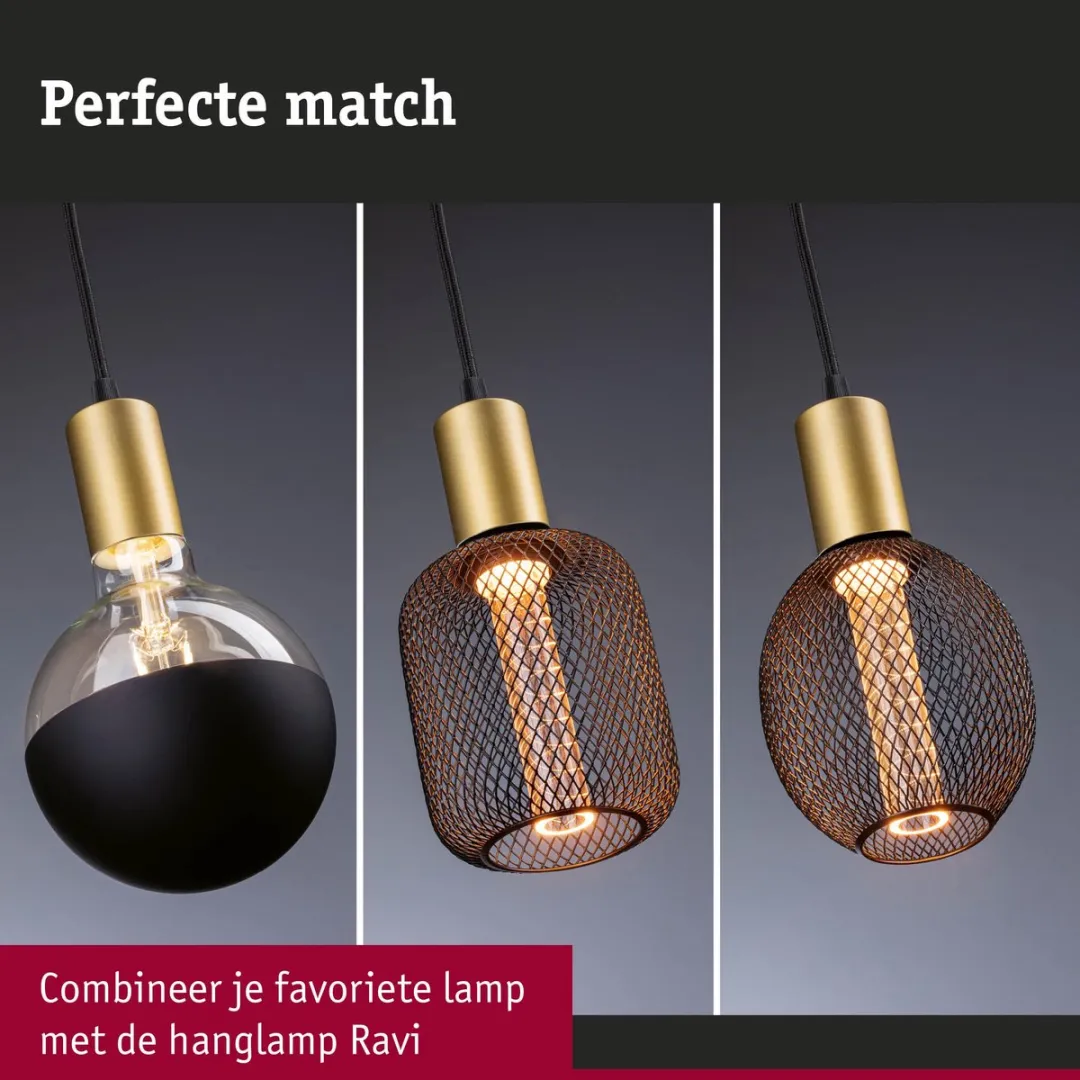 Paulmann Hanglamp Ravi IP44 E27 60W - Zwart mat, Goud