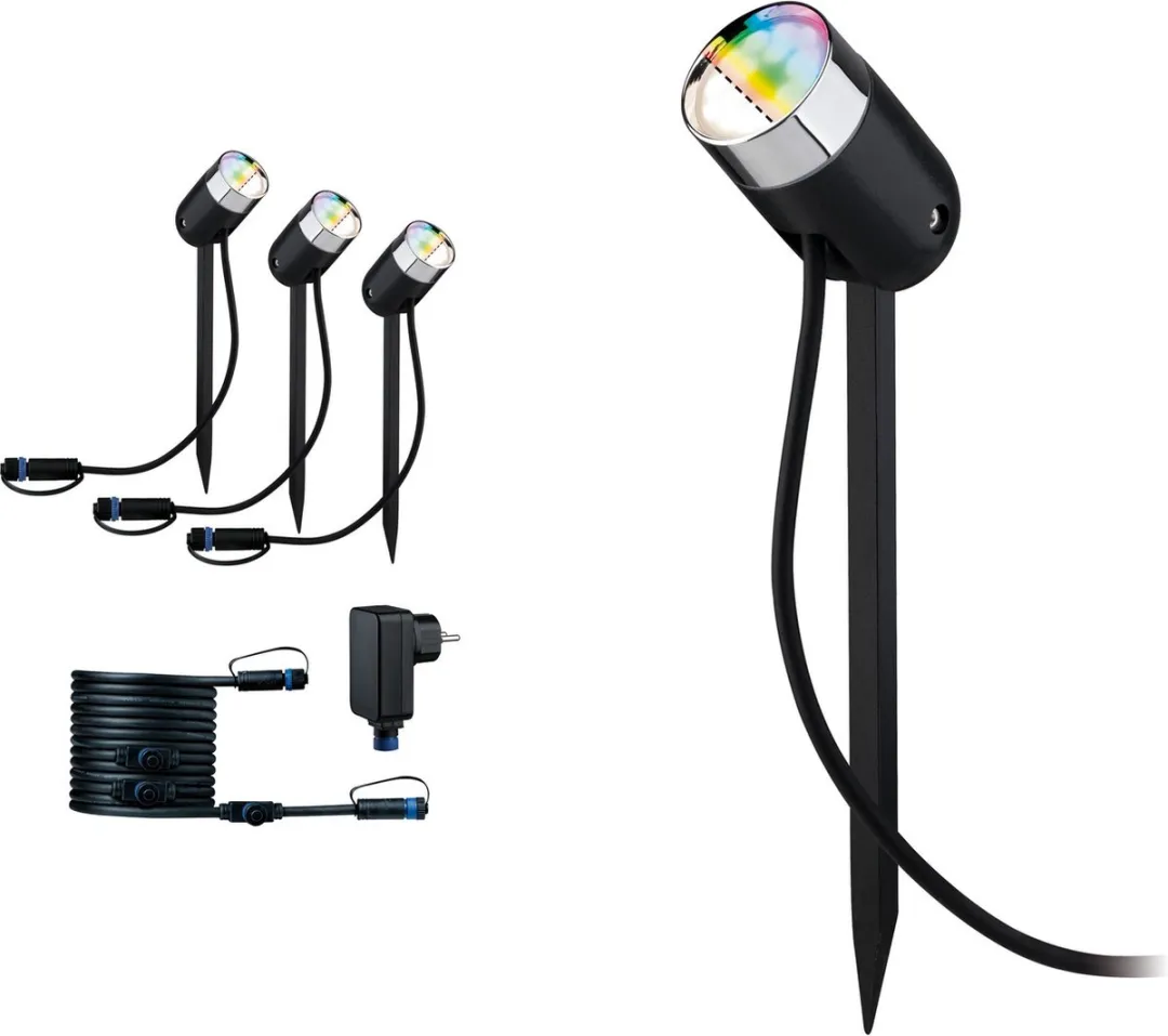 Paulmann Plug & Shine Pike Basisset LED Tuinspots Zigbee 3.0 RGBW+ - 3x4,2W - Antraciet