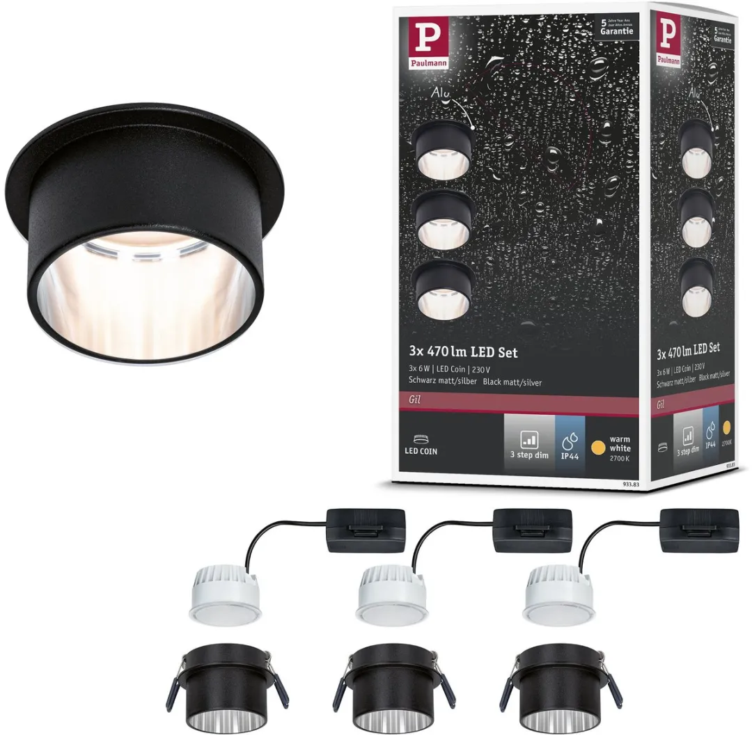 Paulmann LED-inbouwlamp Gil Coin Basisset 3x6W 470lm 2700K - 3 Stuks