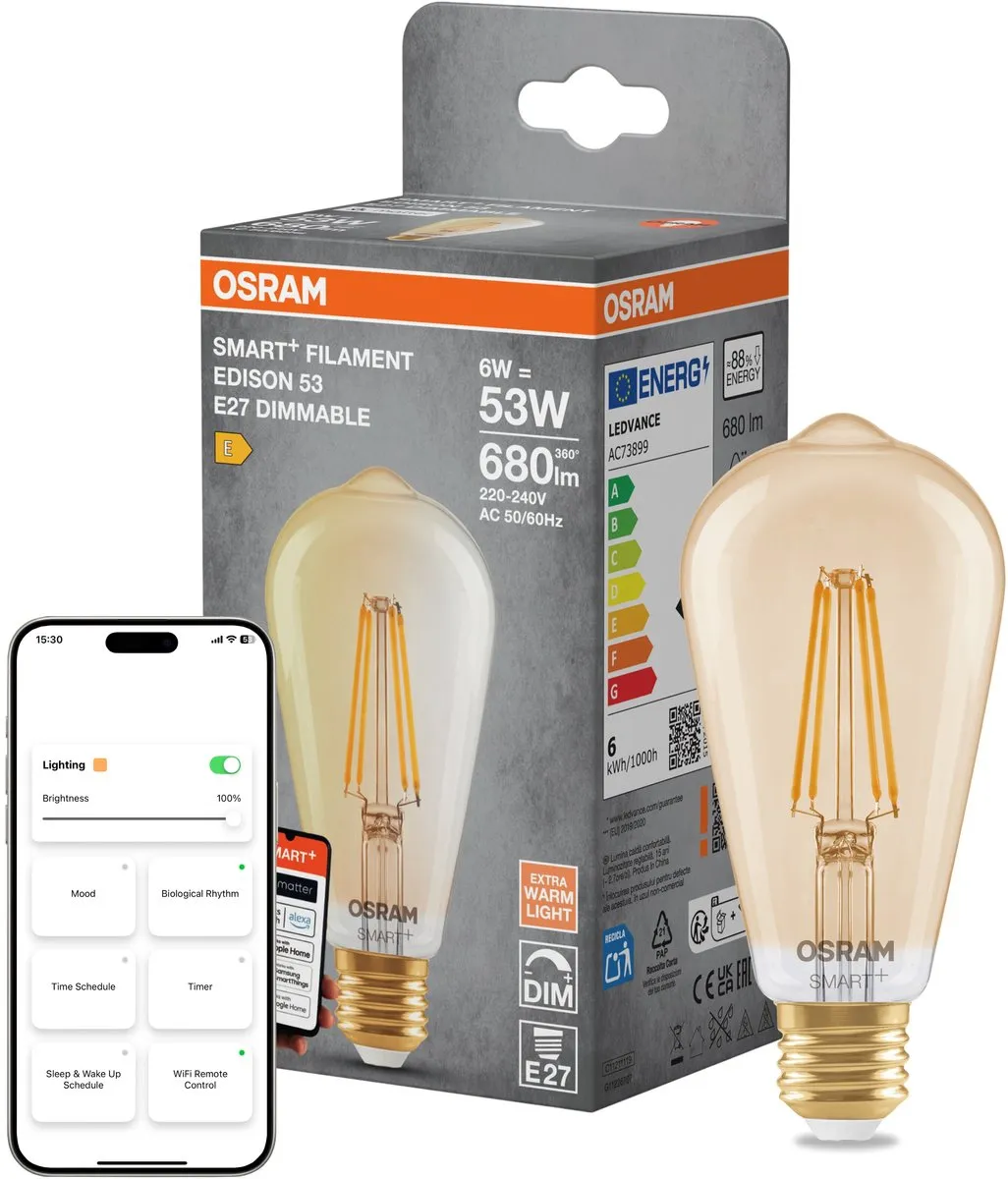 Osram SMART+ A53 LED-lamp 6W 2400K E27 - Mat goud - Dimbaar via app
